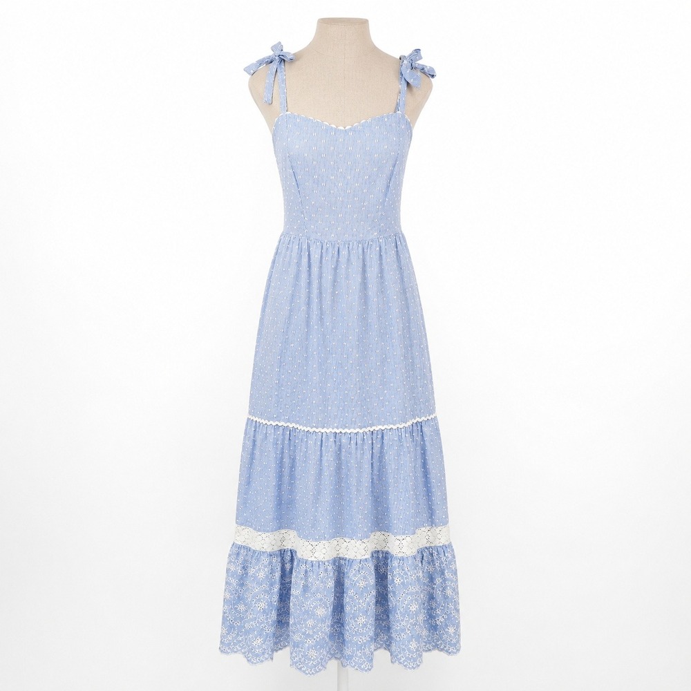 Shabby Chic Marlow Gardenia Eyelet Lace Maxi Dress 4 Blue Coquette Cottagecore